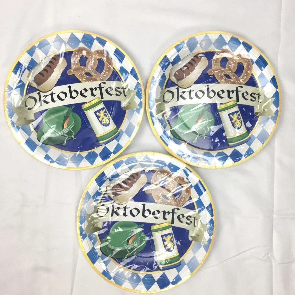 Octoberfest 9” Round Dinner Paper Plates Set of 3 (24 Total) Party Supplies‎